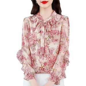 Dvbfufv Dames bloemen chiffon shirt dames lente zomer Koreaanse strik blouses vrouwen losse shirts tops, Pnnrk, M