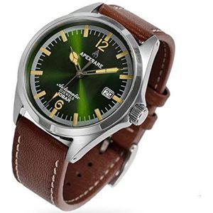 Vintage Rvs Automatische Mannen Horloges NH35 Beweging Saffierglas Super Lichtgevende C3 Lederen Band Mannelijke Horloge, Groen