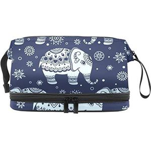 Dubbele Laag Cosmetische Tas Olifant Draagbare Make-up Tas Travel Organizer Pouch voor Vrouwen Meisjes Toiletartikelen Tassen, Meerkleurig, 27x15x14 cm/10.6x5.9x5.5 in, Make-up zakje