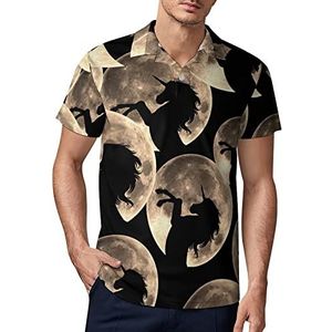 Eenhoorn met volle maan heren golf poloshirt zomer korte mouw T-shirt casual sneldrogende T-shirts M