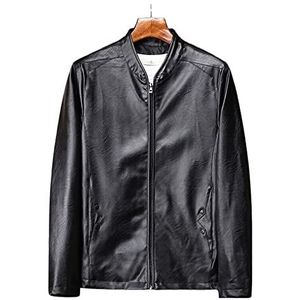 Kunstleer jassen for heren Mode opstaande kraag motorjas met volledige ritssluiting Vintage lange mouw herfst winter (Color : Black, Size : 4XL)