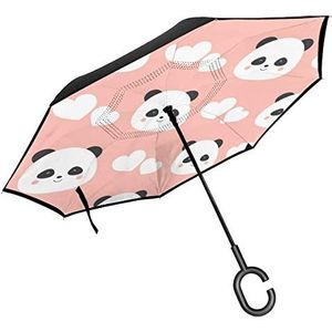JOJOshop Roze liefde Panda C-vorm handvat voor autogebruik,Winddicht en waterdicht omgekeerde opvouwbare lichtgewicht paraplu's
