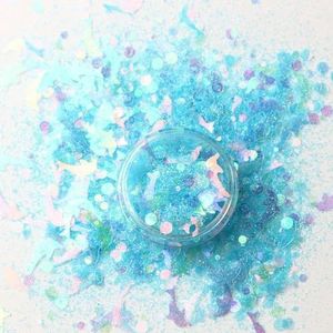10 ml / 1 blik droom holografisch pigmentpoeder nagellak pailletten nail art pailletten gemengde vorm polyester film manicure decoratie-meerblauw 3 ml