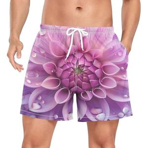 Niigeu Artistic Daisy Flower Purple Zwembroek voor heren, sneldrogend, met zakken, Leuke mode, M