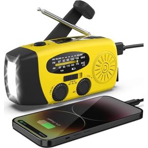 Noodradio op zonne-energie, zwengelradio met USB-oplaadfunctie voor mobiele telefoon, NOAA huis en camping, weerradio met AM/FM, dynamo zaklamp, zwengelradio, SOS-alarm, draagbare en oplaadbare