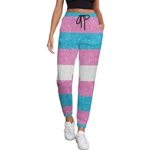 Glitter Transgender Pride Vlag Vrouwen Joggingbroek Running Joggers Broek Casual Broek Elastische Taille Lange Met Zakken