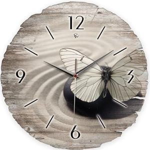 Kreative Feder Ronde wandklok ""dieren"" van natuurlijk hout met fluisterstil uurwerk; diameter 30 cm (vlinder, stil kwartsuurwerk)