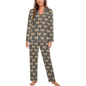 Jersey Koe Boerderijdieren Pyjama Sets met Lange Mouwen voor Vrouwen Klassieke Nachtkleding Nachtkleding Zachte Pjs Lounge Sets