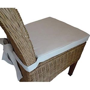 Kussen met strik, hoogwaardig katoen, rieten stoel kussen / tuinstoel kussen zitkussen 44 x 40 x 5 cm (ecru)