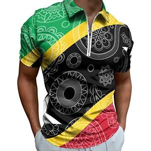 Saint Kitts en Nevis Paisley Vlag Half Zip-up Polo Shirts Voor Mannen Slim Fit Korte Mouw T-shirt Sneldrogende Golf Tops Tees 3XL