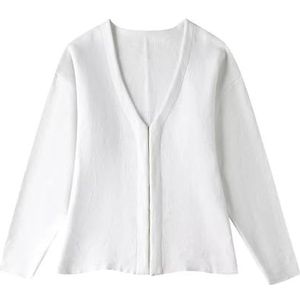 Polyester Oversized V-hals Vest Vrouwen Grof Gebreide Open Front Lange Mouw Getextureerde Weave Lounge Dragen Herfst Gelaagde Stuk Gezellige Lezen Compan, Wit_s, One size