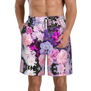 FRGMNT Roze Rose Bloemen Print Heren Sneldrogende Zwemshorts Strand Korte Board Spa Trunks Elastische Gym Shorts Surfen Korte, Kleurrijke Natuur Bloem, XXL