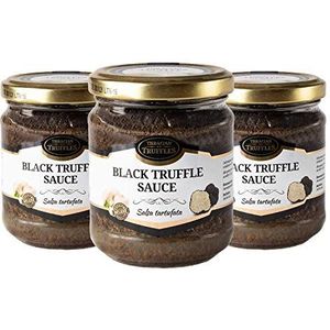 Zwarte zomertruffel Tuber aestivum Salsa Tartufata Black summer truffle Luxe Gourmet saus Pasta ideaal voor vlees, gegrild brood, omeletten, pasta, risotto, sushi (3 x 170g)