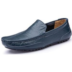 Loafers for heren Schoenen met vierkante neus Kunstleer Mocassins Schoenen Platte hak Antislip Comfortabele casual instapper (Color : Blue, Size : 39 EU)