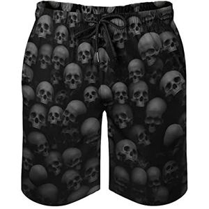 Zwarte Skull Head Heren Zwembroek Gedrukt Board Shorts Strand Shorts Badmode Badpakken met Zakken 3XL