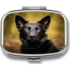 Zwarte Duitse Herder Hond Pil Doos Pil Organizer Pil Case 2 Compartiment Geneeskunde Pil Organizer Kleine Pil Case Pil Container Pil Houder Leuke Pillendoos Mini Pil Case