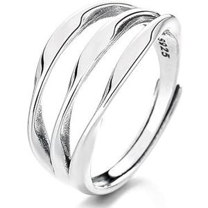 WLLDDDIU 925 Echte Zilveren Ring,S925 Sterling Zilver Holle Multi-Layer Golflijn Ring Mode Onregelmatige Geometrie Open Verstelbare Ring Zilveren Duimringen voor Vrouwen Eeuwigheidsringen Charme Sie