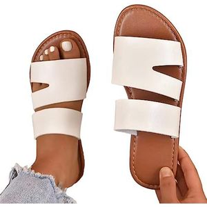 Sandalen met platte bandjes voor dames - Vrouwelijke instapsandalen | Dames zomer platte vrije tijd open tenen schoenen groot formaat platte rubberen sandalen voor meisjes Bexdug