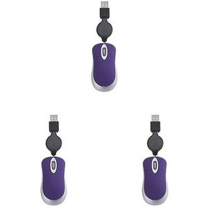 Mealoodiousmusea 3 set Computer Muis Bedrade Optische Leuke Telescopische Intrekbare Usb-kabel Ergonomisch Ontwerp Verstelbare Gaming Muizen Kantoor Kids Paars