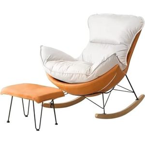 AMAZWI Schommelstoel met Voetenbankje Balkonstoel Tech Cloth Woonkamer Verstelbare Schommelstoel Moderne Fauteuil, Slaapkamer Lounge Woonkamer Leesstoel(Orange a)