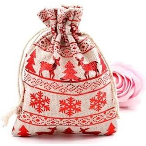 Linnen jute tas 10 x 14 / 13 x 18 cm kerst afdrukken katoenen linnen zakken trekkoord sieraden cadeau display doe-het-zelf verpakking Halloween feest gunst snoep zakken (kleur: rode sneeuw eland