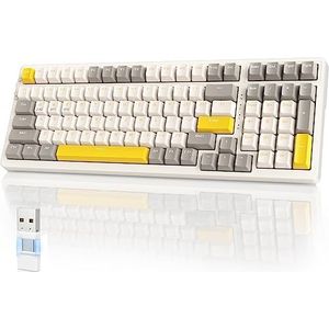 YINDIAO K96 Draadloos Mechanisch Toetsenbord,Bluetooth/2.4Ghz Draadloos,Type C/USB A 2-in-1 Ontvanger,Hot Swap,100 Toetsen Compact 96% Layout Gaming Toetsenbord met Numpad,Rode Schakelaar,voor PC,Mac