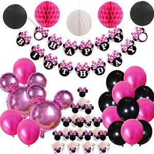 Minnie Themed Party Decorations Set Oren Garland Paper Honeycomb Balls and Balloons For Birthday Party