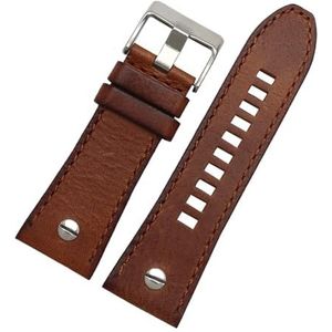 LUGEMA Horlogeband 28 Mm Echt Lederen Armband Compatibel Met Horlogeband Horlogeband DZ7193 DZ7214 DZ7311 DZ7312 DZ7313 Horlogeband (Color : Brown silver, Size : 28mm)