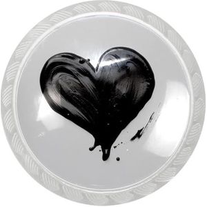 Ronde transparante kastknop, set van 4, elegante ladehandgrepen voor kasten, ijdelheden, kledingkasten, zwart hart verfpatroon