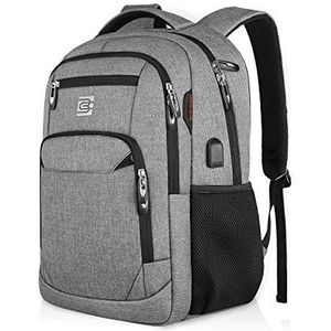 FANDARE Laptoprugzak, 15,6 inch, heren en dames, waterdicht, met USB, zakelijke rugzak, functionele rugzak, laptop, voor vrije tijd, zakelijk, school, polyester, grijs., L