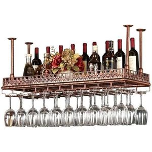 Wijnrekken Wandwijnrekken Bar Plafond Wandmontage Hangende wijn Champagne glazen bekers Rek Wijnfleshouder Bar (Color : Vintage copper, Size : 100cm(L) x35cm(W))