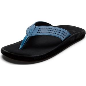 OLUKAI Ulele strandsandalen voor heren, waterbestendige teenslippers, ondersteuning van de voetboog en comfortabele pasvorm, lichtgewicht en duurzaam, verbeterde grip en tractie, Blauwe mist/lavasteen