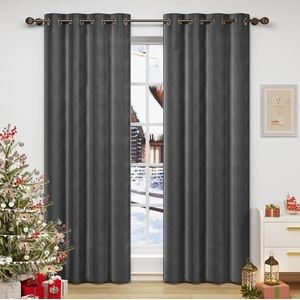 WOLTU 2 X Gordijnen Verduisterend en thermisch 300g/m² in fluwelen,zwaar en ondoorzichtig gordijn 140x270cm,Grijs VH6068gr-2