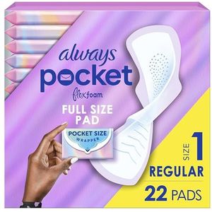 Always Pocket Vrouwelijke Pads met FlexFoam, Maat 1, Normaal, met Vleugels, Ongeparfumeerd, 22 Count