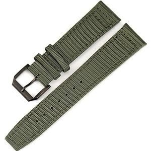 INSTR Nylon Lederen Terug Horloge Band Voor IWC PILOT WATCHES PORTUGIESER Mannen Verzekering Sluiting Band Horloge Armband Accessoires (Color : Green-Black Clasp, Size : 20mm)