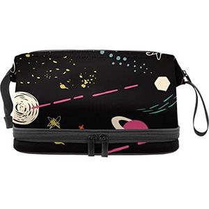 Dubbele Laag Cosmetische Tas Buitenruimte Zwarte Draagbare Make-up Tas Reizen Organizer Pouch voor Vrouwen Meisjes Toiletartikelen Tassen, Meerkleurig, 27x15x14 cm/10.6x5.9x5.5 in, Make-up zakje