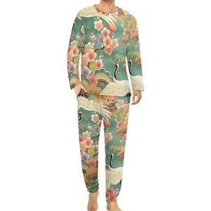 Kunst van gekleurde tekening patroon comfortabele heren pyjama set ronde hals lange mouwen loungewear met zakken 4XL