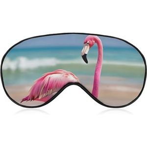 One Pink Flamingo on Beach slaapmasker, lichtblokkerend oogmasker, comfortabel en zacht, oogbedekking met elastiek, geschikt voor mannen en vrouwen, geschikt voor reizen en slapen