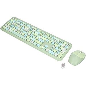 Toetsenbord Muiscombinatie, 110 Toetsen Multi Color Mute Cover Draadloze Toetsenbord- en Muisset 2.4G Draadloos 1200 DPI-toetsenbordset voor Thuiskantoor(Groene gemengde kleur)