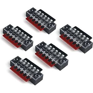 15 stuks (5 sets) dubbele rij 6 posities schroefbarrière terminal blok 600 V 15 A + 400 V 15 A 6 posities vooraf geïsoleerde terminal barrière strip rood/zwart