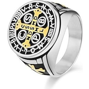 Europa en de Verenigde Staten retro stijl exorcist fortitanium stalen kruis ring ring niche persoonlijkheid punk mannen hand sieraden (Color : Gold (color), Size : 13#)