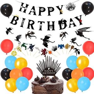 Game of Thrones Themed Party Decoraties GOT Gelukkige Verjaardag Banner Cake Toppers 3D Dragon Muursticker Feestartikelen voor Verjaardag Party Baby Douches
