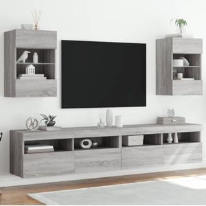 AJJHUUKI Entertainment Centra & TV Stands TV Wandkasten met LED Verlichting 2 stks Grijs Sonoma 40x30x60,5 cm Meubels