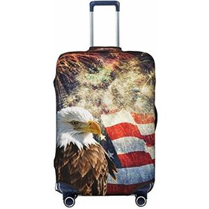 KOOLR American Flag Eagle Vuurwerk Afdrukken Koffer Cover Elastische Wasbare Bagage Cover Koffer Protector Voor Reizen, Werk (45-81 cm Bagage), Zwart, Medium