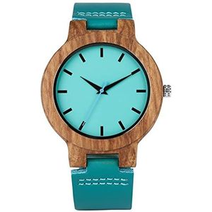 Handgemaakt Turquoise blauw hout horloge mode vrouwen quartz houten horloges moderne horloge dame lederen band klok geschenken Huwelijksgeschenken (Color : For Men)