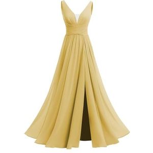 Off-shoulder bruidsmeisje jurken A-lijn formele avond prom jurk voor vrouwen met split WYX545, Goud, 40