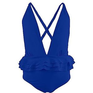 2200 Badpak met ruches voor meisjes en meisjes, met V-hals en kruising achter, 2206 blauw, 6-8 Jaar