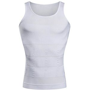 BaronHong Gynaecomastie Compressie Shirt Vest om Man Boobs Moobs Afslanken Heren Shapewear Plat Hele Buik (wit, M)