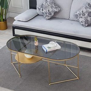 JLVAWIN Salontafel moderne ovale salontafel creatieve bijzettafel einde sofa tafel met gehard glas blad en metalen woonkamer tafel meubels, gouden frame nachtkastjes (maat: 100 x 40 x 45 cm)