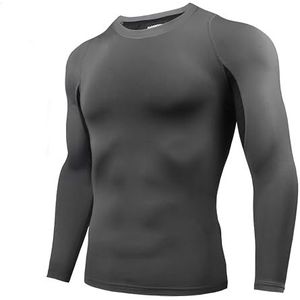 AMZSPORT Compressieshirt voor heren, lange mouwen, functioneel shirt, ademend, hardloopshirt, sneldrogend, sportshirt, 113006 grijs, M